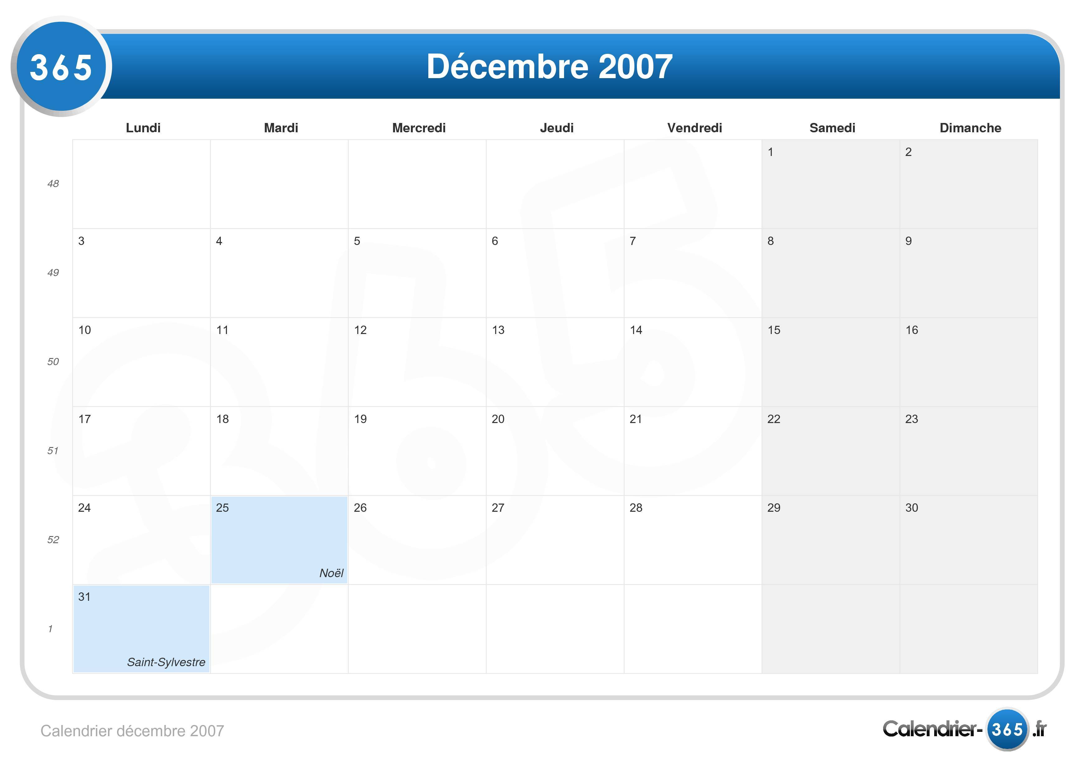 Calendrier Décembre 2007 